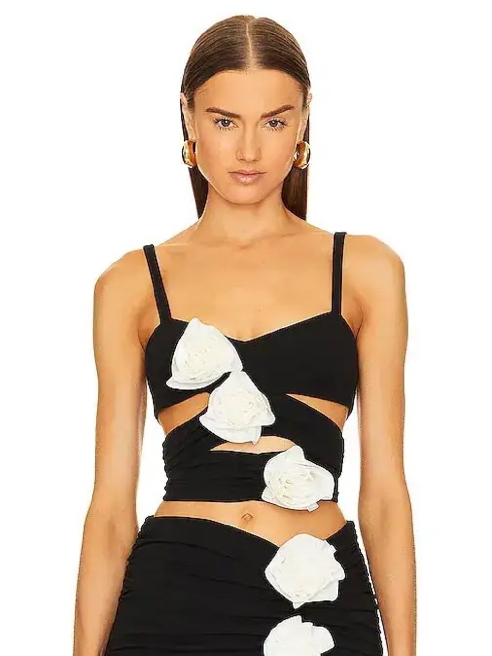 Atoir Black Deja Vu Rosette Detail Crop Top Sz US 6 MSRP $225 NWT